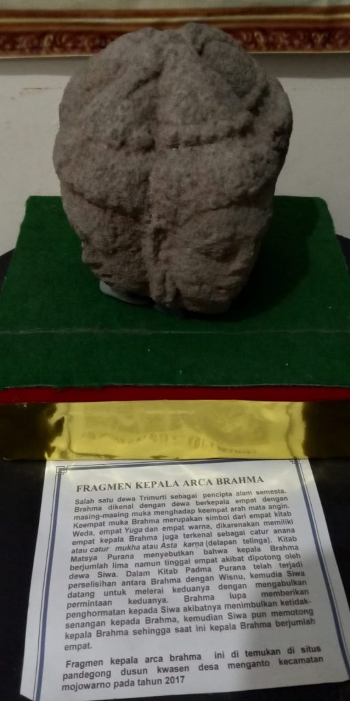 fragmen arca kepala brahma - Penetapan Candi Pandegong sebagai Situs Cagar Budaya di Kabupaten Jombang